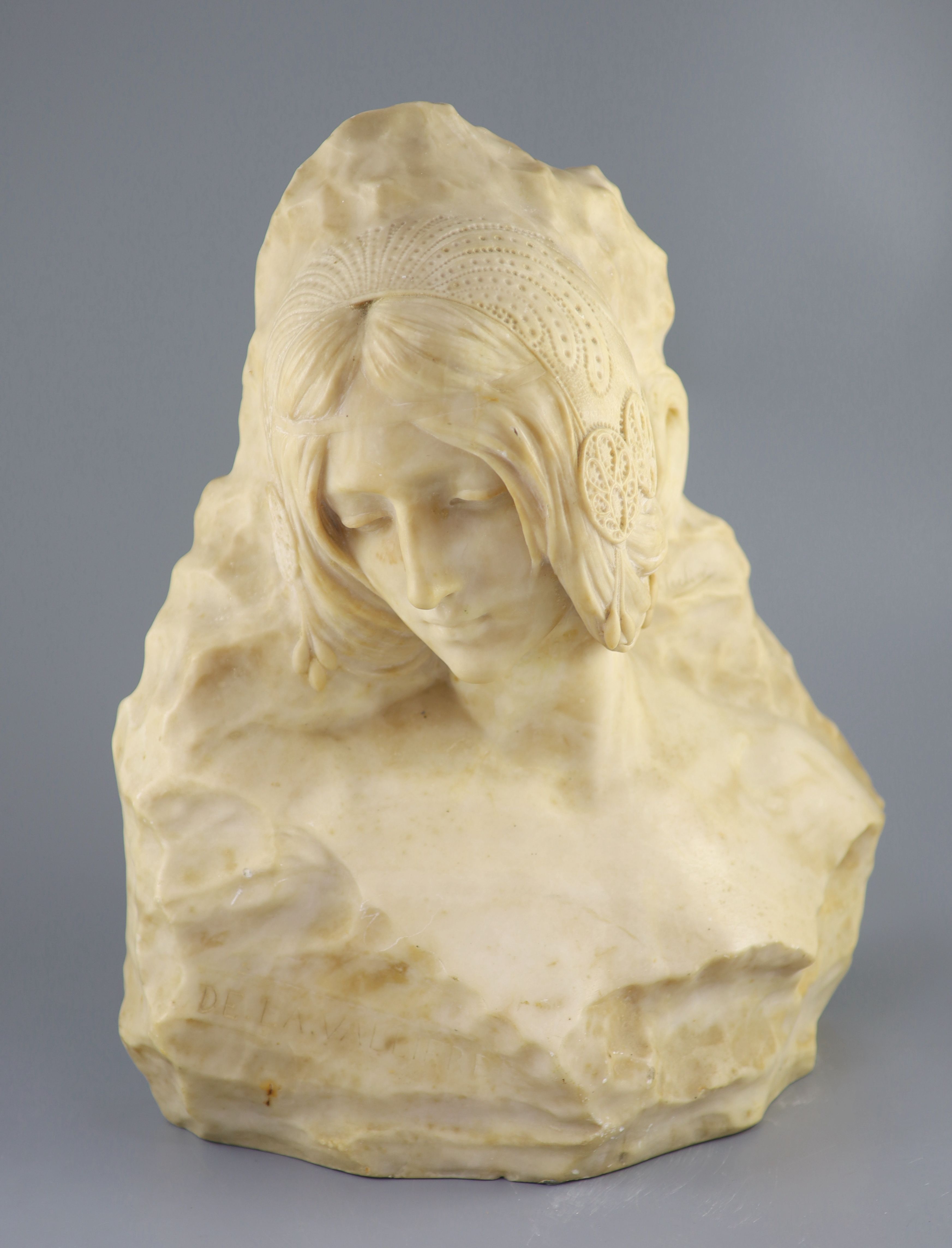 Galileo Pochini (19th C.). A carved alabaster bust of a medieval lady, height 18in.